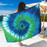 Blue Green And White Tie Dye Print Beach Sarong Wrap