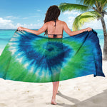 Blue Green And White Tie Dye Print Beach Sarong Wrap