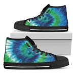 Blue Green And White Tie Dye Print Black High Top Shoes