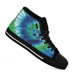 Blue Green And White Tie Dye Print Black High Top Shoes