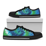 Blue Green And White Tie Dye Print Black Low Top Shoes 