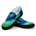 Blue Green And White Tie Dye Print Black Slip On Sneakers