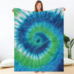 Blue Green And White Tie Dye Print Blanket