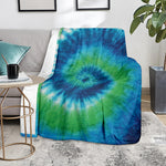 Blue Green And White Tie Dye Print Blanket