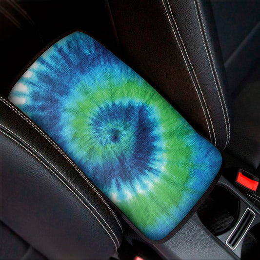 Blue Green And White Tie Dye Print Car Center Console Cover