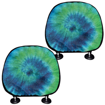 Blue Green And White Tie Dye Print Car Headrest Covers