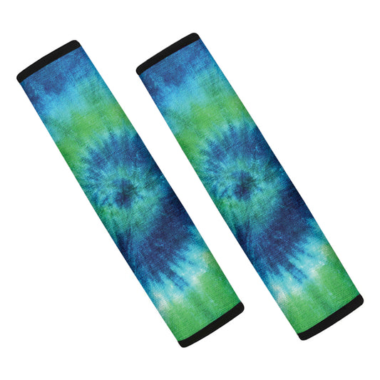 Blue Green And White Tie Dye Print Car Seat Belt Covers