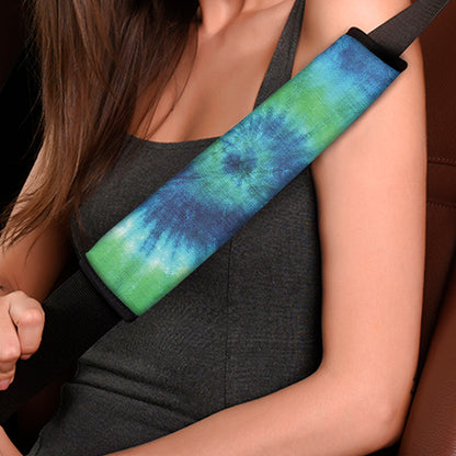 Blue Green And White Tie Dye Print Car Seat Belt Covers