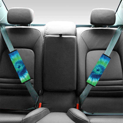 Blue Green And White Tie Dye Print Car Seat Belt Covers