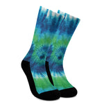 Blue Green And White Tie Dye Print Crew Socks