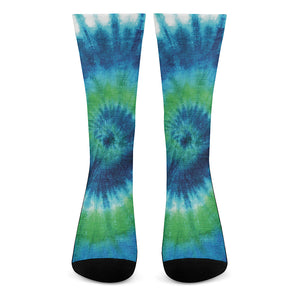 Blue Green And White Tie Dye Print Crew Socks