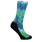 Blue Green And White Tie Dye Print Crew Socks