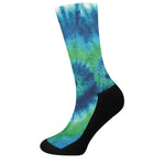 Blue Green And White Tie Dye Print Crew Socks