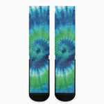 Blue Green And White Tie Dye Print Crew Socks