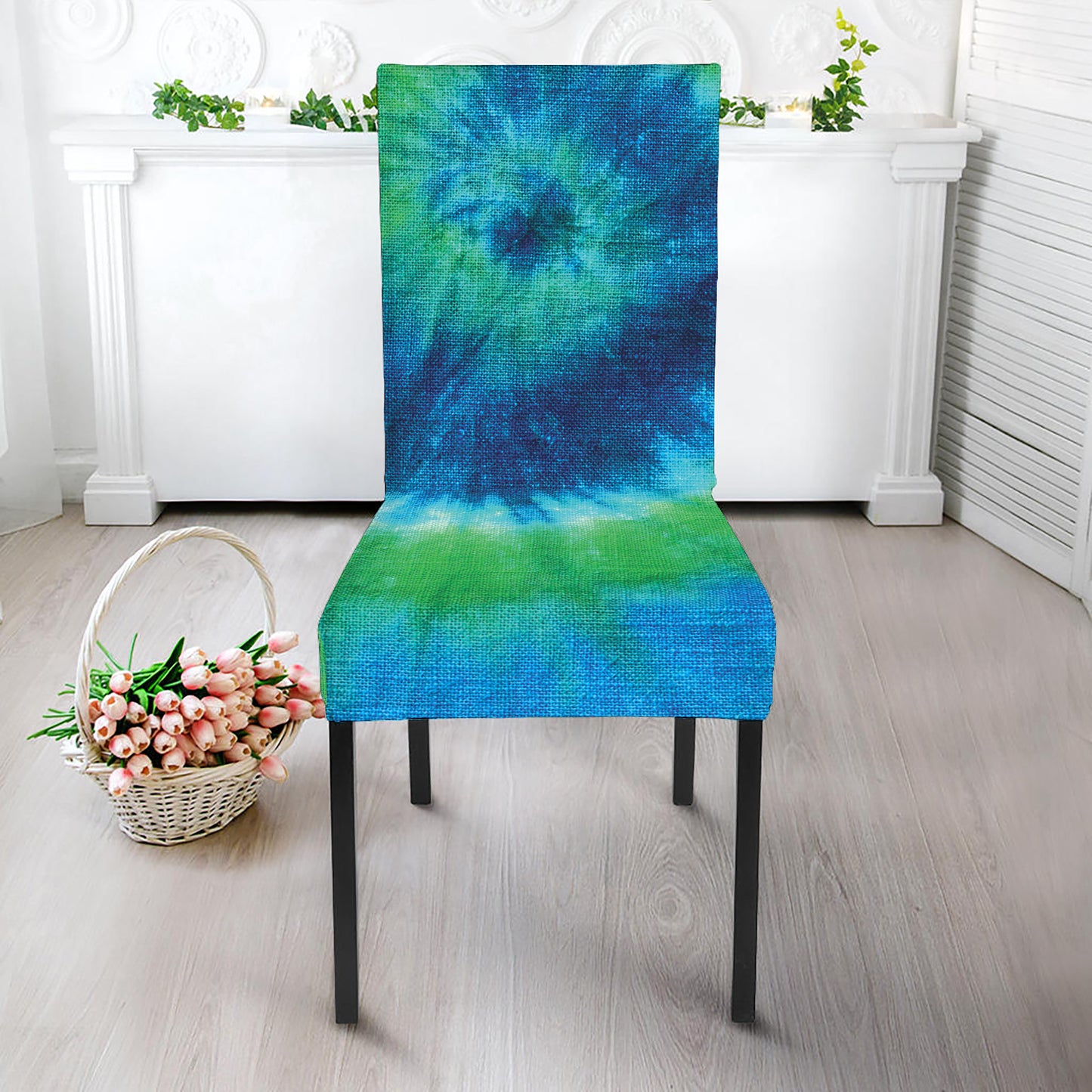 Blue Green And White Tie Dye Print Dining Chair Slipcover