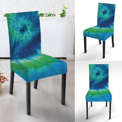 Blue Green And White Tie Dye Print Dining Chair Slipcover