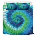 Blue Green And White Tie Dye Print Duvet Cover Bedding Set