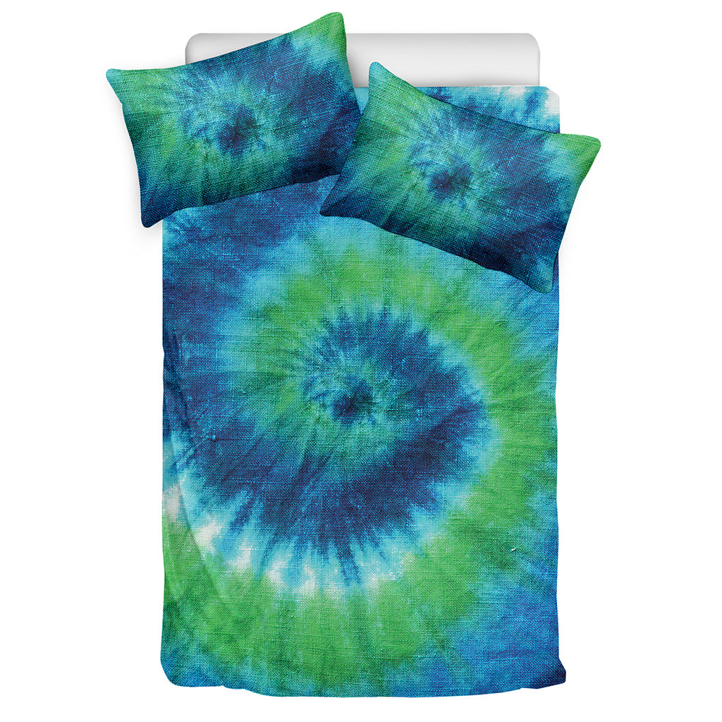 Blue Green And White Tie Dye Print Duvet Cover Bedding Set