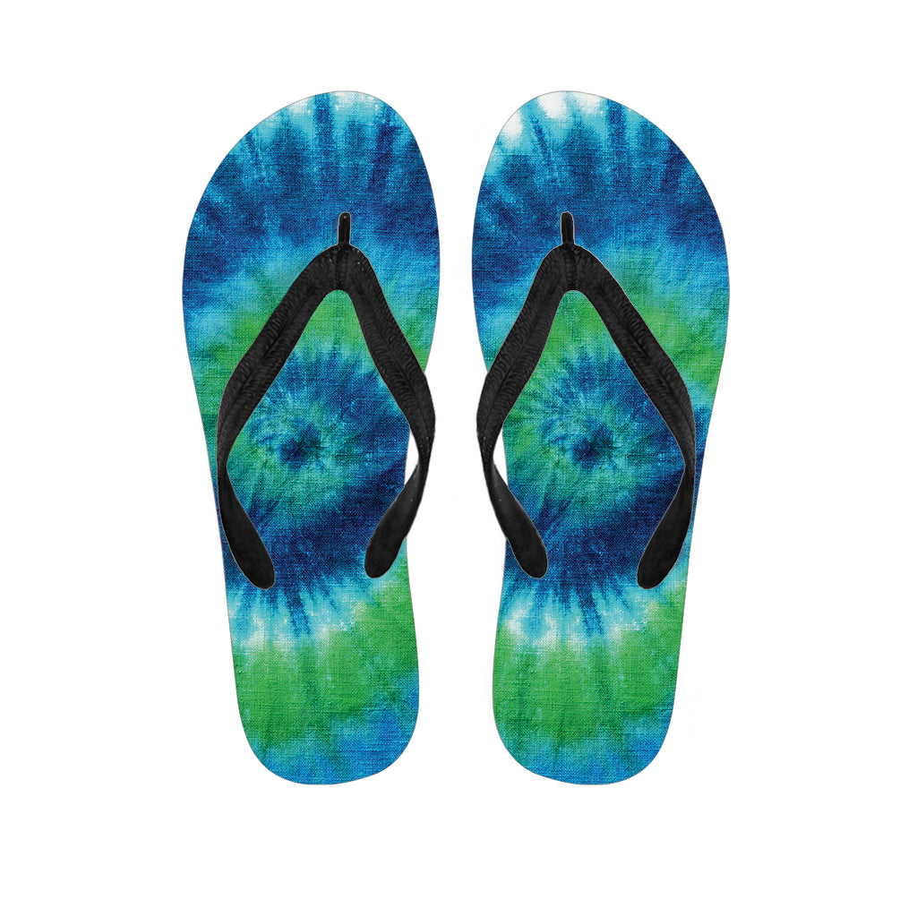 Blue Green And White Tie Dye Print Flip Flops