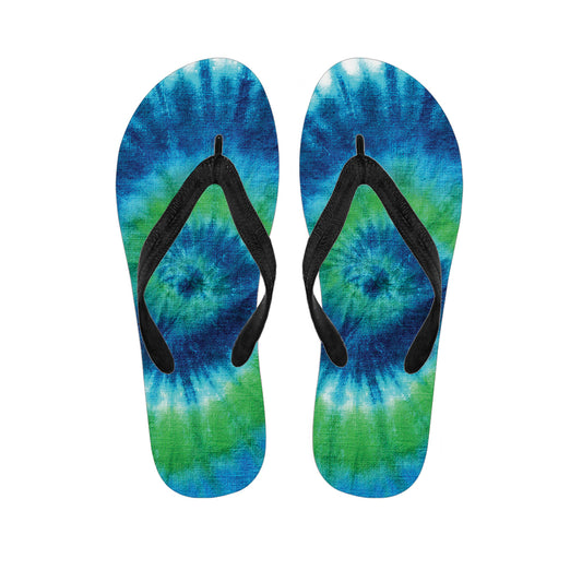 Blue Green And White Tie Dye Print Flip Flops