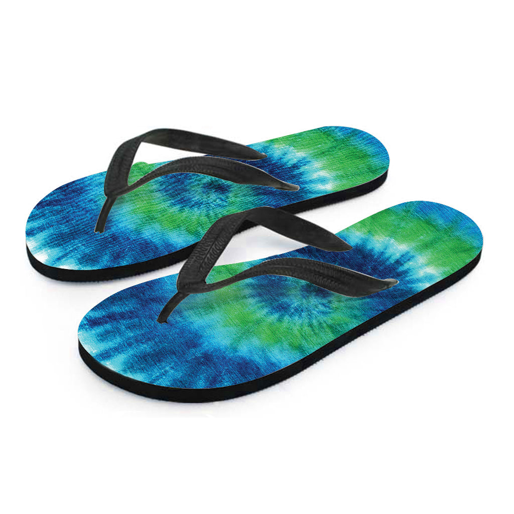 Blue Green And White Tie Dye Print Flip Flops