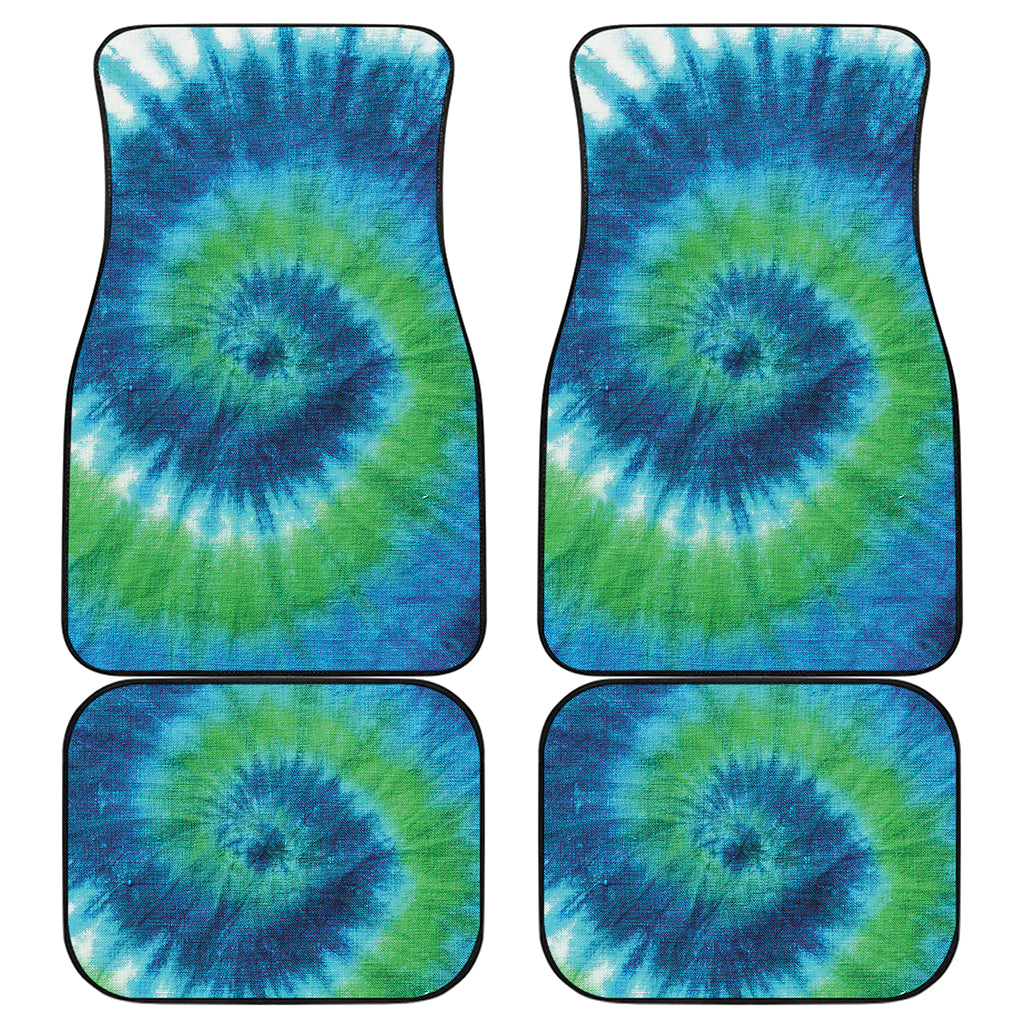 Blue Green And White Tie Dye Print Front and Back Car Floor Mats