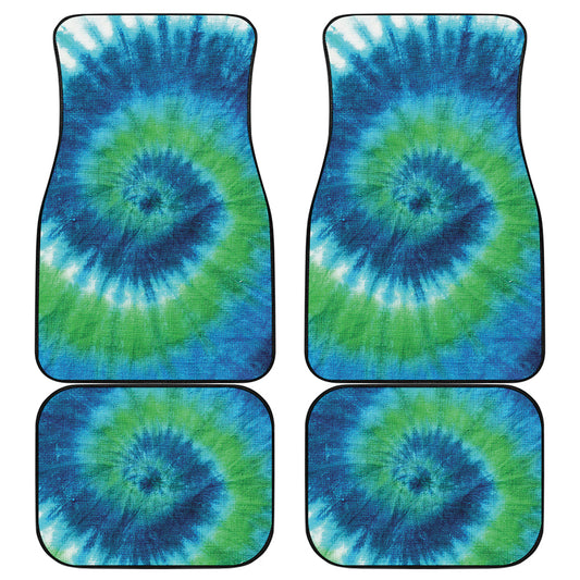 Blue Green And White Tie Dye Print Front and Back Car Floor Mats