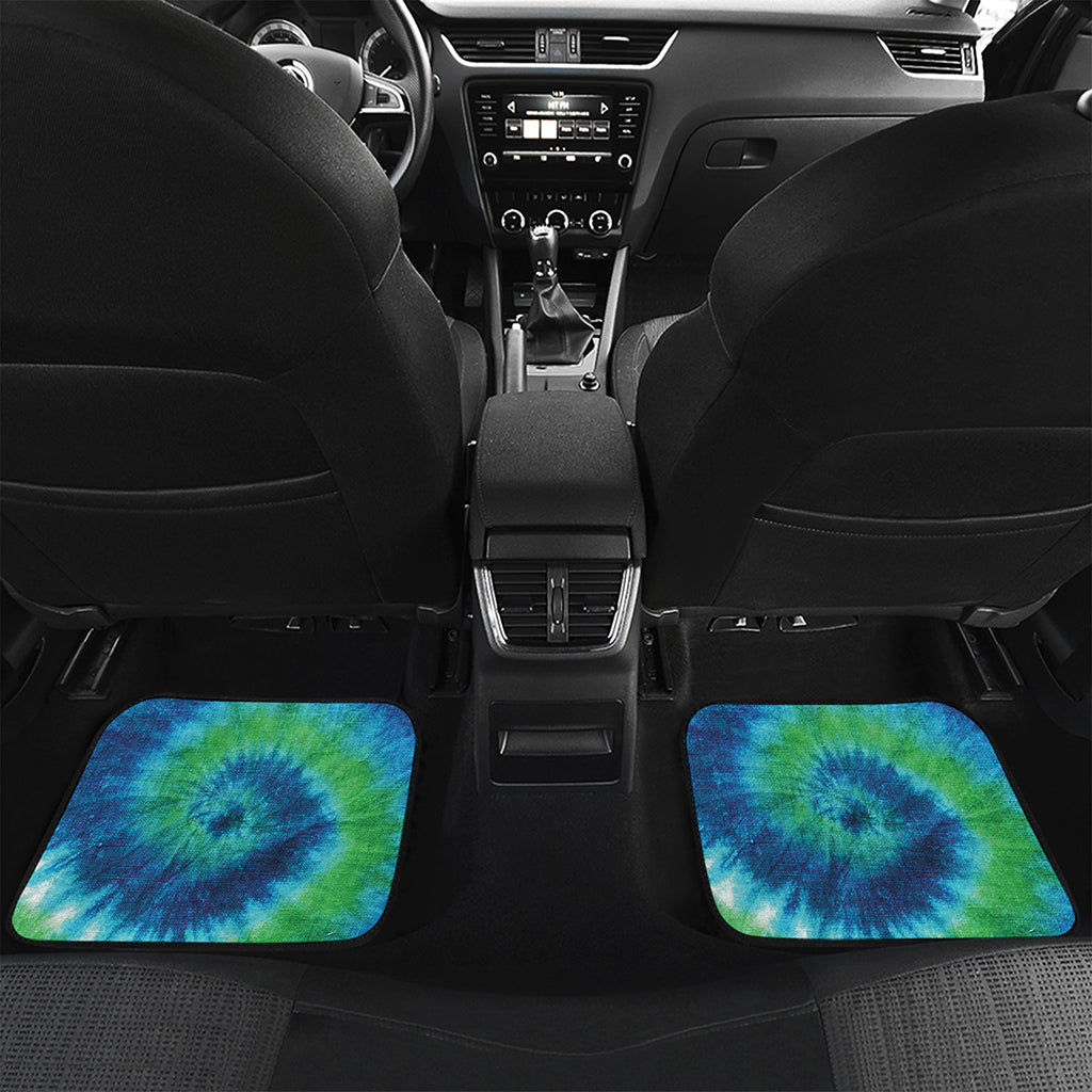 Blue Green And White Tie Dye Print Front and Back Car Floor Mats