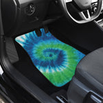 Blue Green And White Tie Dye Print Front and Back Car Floor Mats