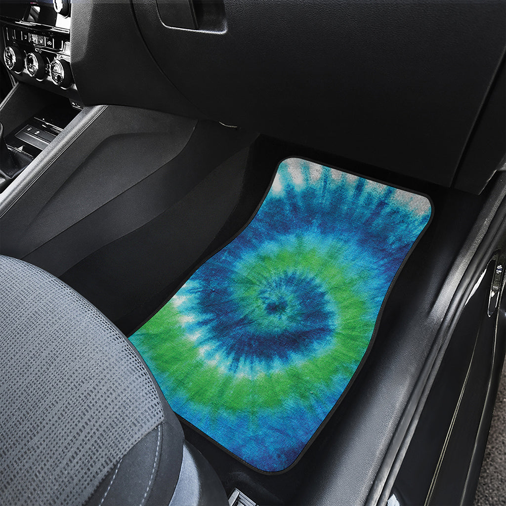 Blue Green And White Tie Dye Print Front and Back Car Floor Mats