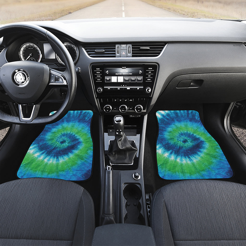 Blue Green And White Tie Dye Print Front Car Floor Mats