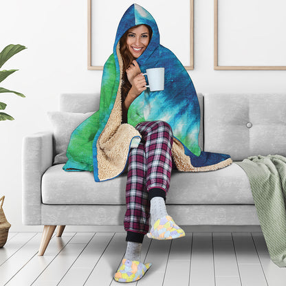 Blue Green And White Tie Dye Print Hooded Blanket