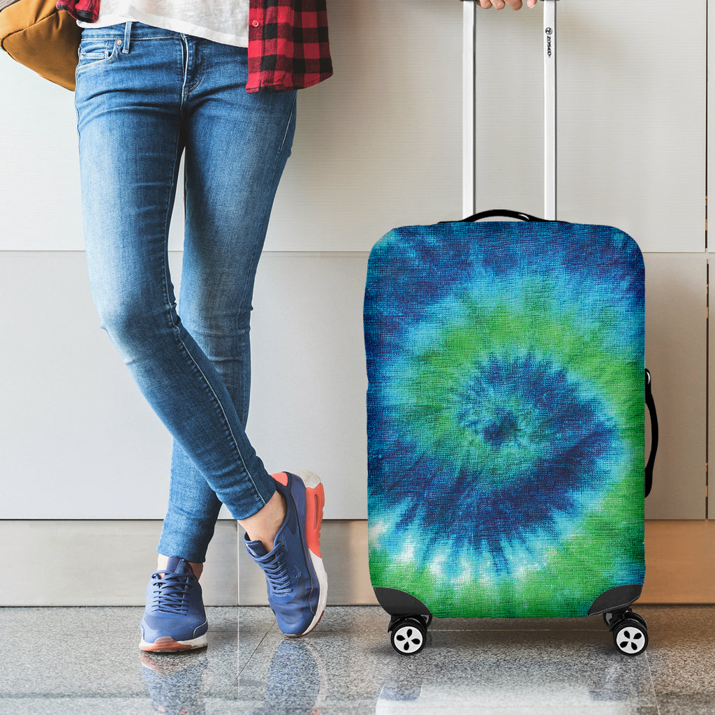 Blue Green And White Tie Dye Print Luggage Cover
