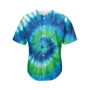 Blue Green And White Tie Dye Print Men's Baseball Jersey