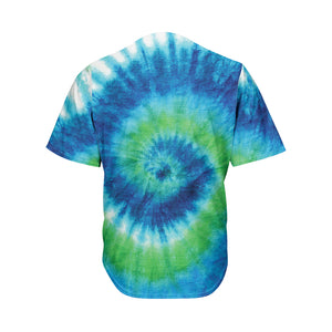 Blue Green And White Tie Dye Print Men's Baseball Jersey