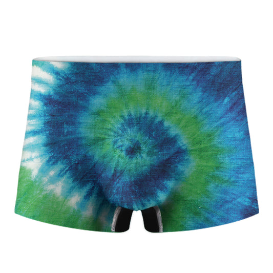 Blue Green And White Tie Dye Print Men's Boxer Briefs
