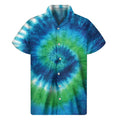 Blue Green And White Tie Dye Print Men's Short Sleeve Shirt
