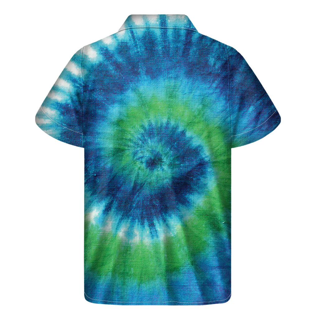 Blue Green And White Tie Dye Print Men's Short Sleeve Shirt
