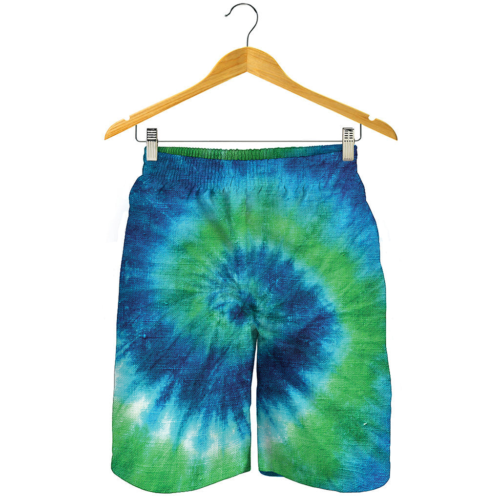 Blue Green And White Tie Dye Print Men's Shorts