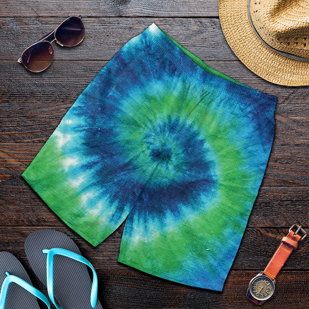 Blue Green And White Tie Dye Print Men's Shorts
