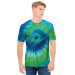 Blue Green And White Tie Dye Print Men's T-Shirt