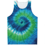 Blue Green And White Tie Dye Print Men's Tank Top