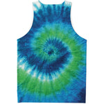 Blue Green And White Tie Dye Print Men's Tank Top