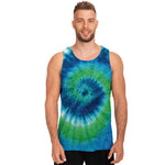 Blue Green And White Tie Dye Print Men's Tank Top