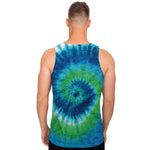 Blue Green And White Tie Dye Print Men's Tank Top
