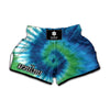 Blue Green And White Tie Dye Print Muay Thai Boxing Shorts