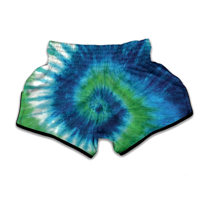 Blue Green And White Tie Dye Print Muay Thai Boxing Shorts