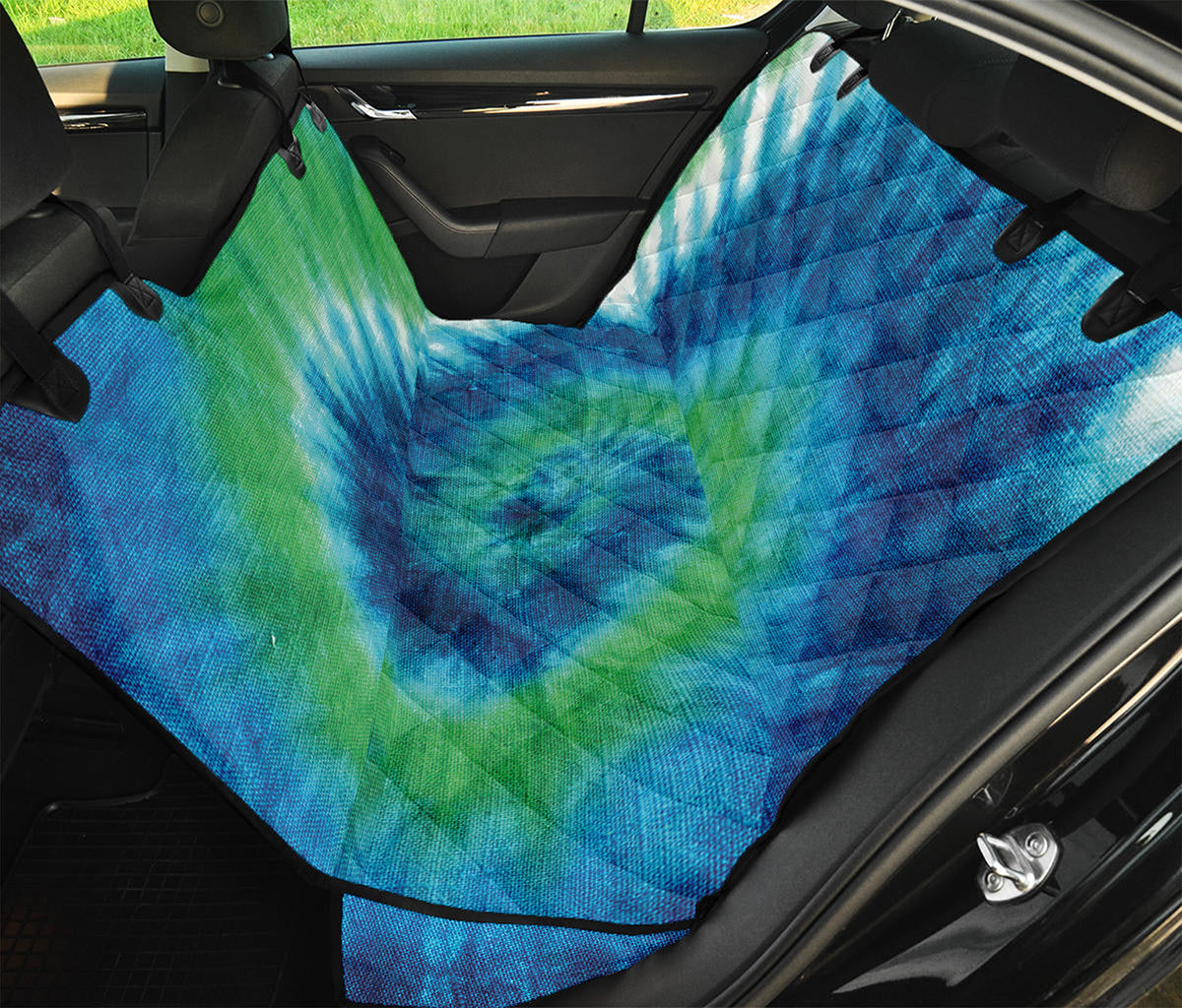 Blue Green And White Tie Dye Print Pet Car Back Seat Cover