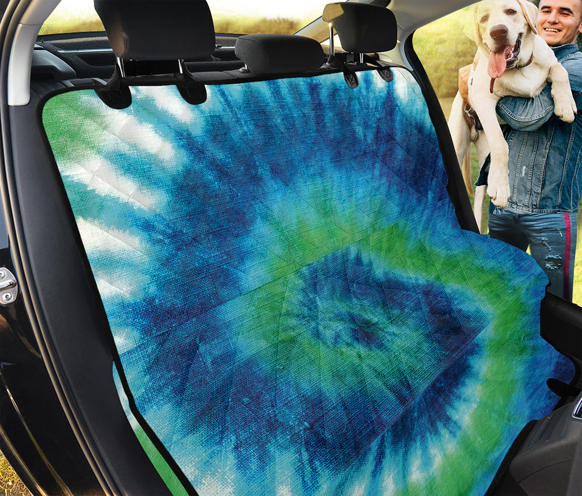 Blue Green And White Tie Dye Print Pet Car Back Seat Cover