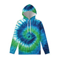 Blue Green And White Tie Dye Print Pullover Hoodie